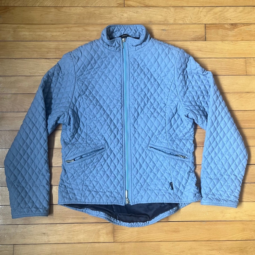 Barbour Womens Quilted Jacket Blue Diamond Stitch Zip Mock Neck Cinch Back Sz M